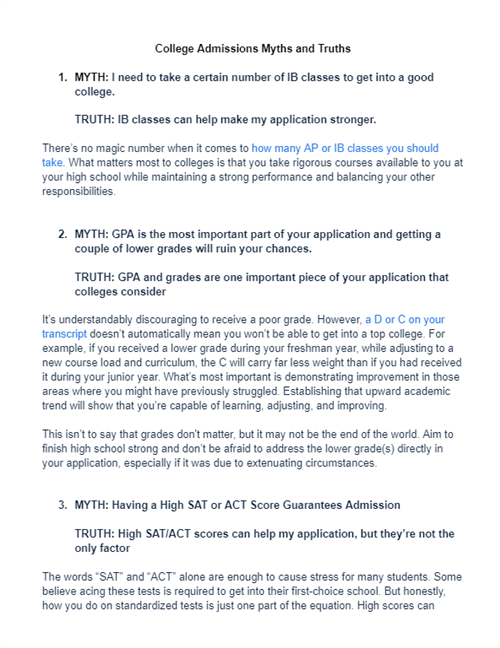 college myths and facts